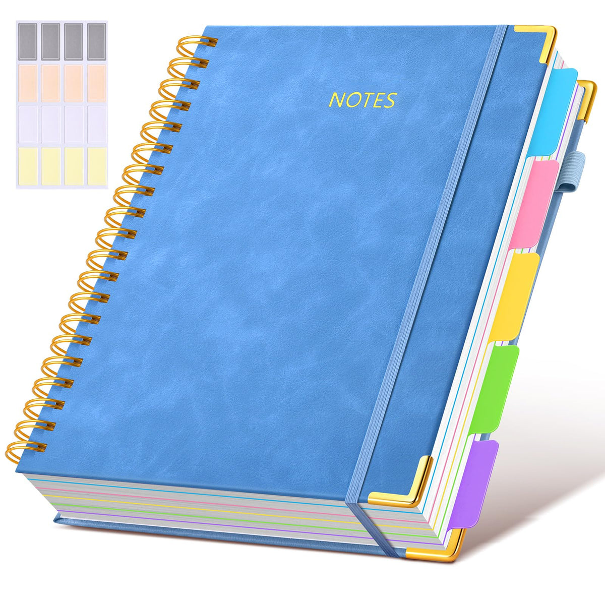 Hardcover Spiral Notebook journal with Removable Dividers Tabs, 300 Pages Leather 5 Subject Notebook College Ruled, 8"x10" Large B5 Notebooks for Work School Note taking, Lined Journal for Women,Green