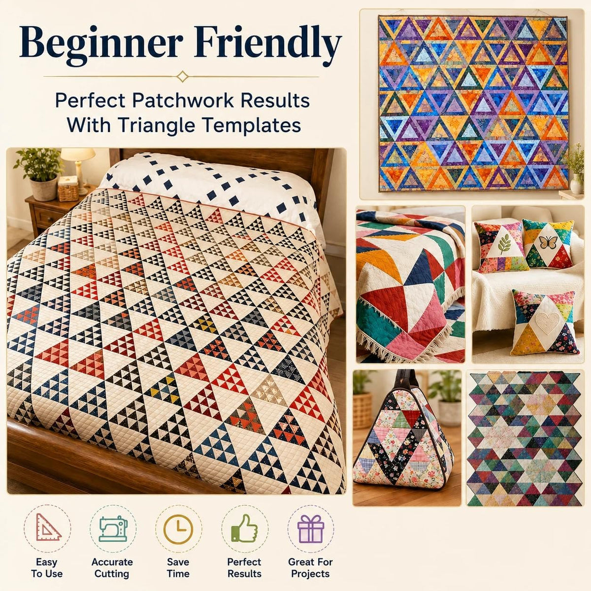 TSV 8 PCS Triangle Quilting Rulers: 50° Isosceles/25°-65°-90° Templates