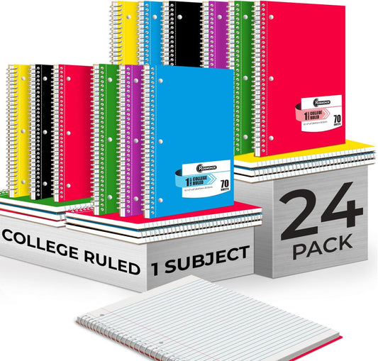 Rosmonde 24 Pack Bulk Spiral Notebook, 1 Subject, College Ruled, 70 Sheets