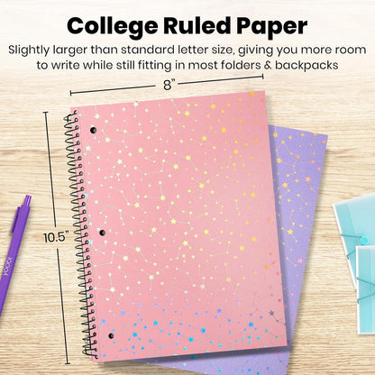 Yoobi College Ruled Spiral Notebooks, 3-Pack, Celestial, 150 Sheets