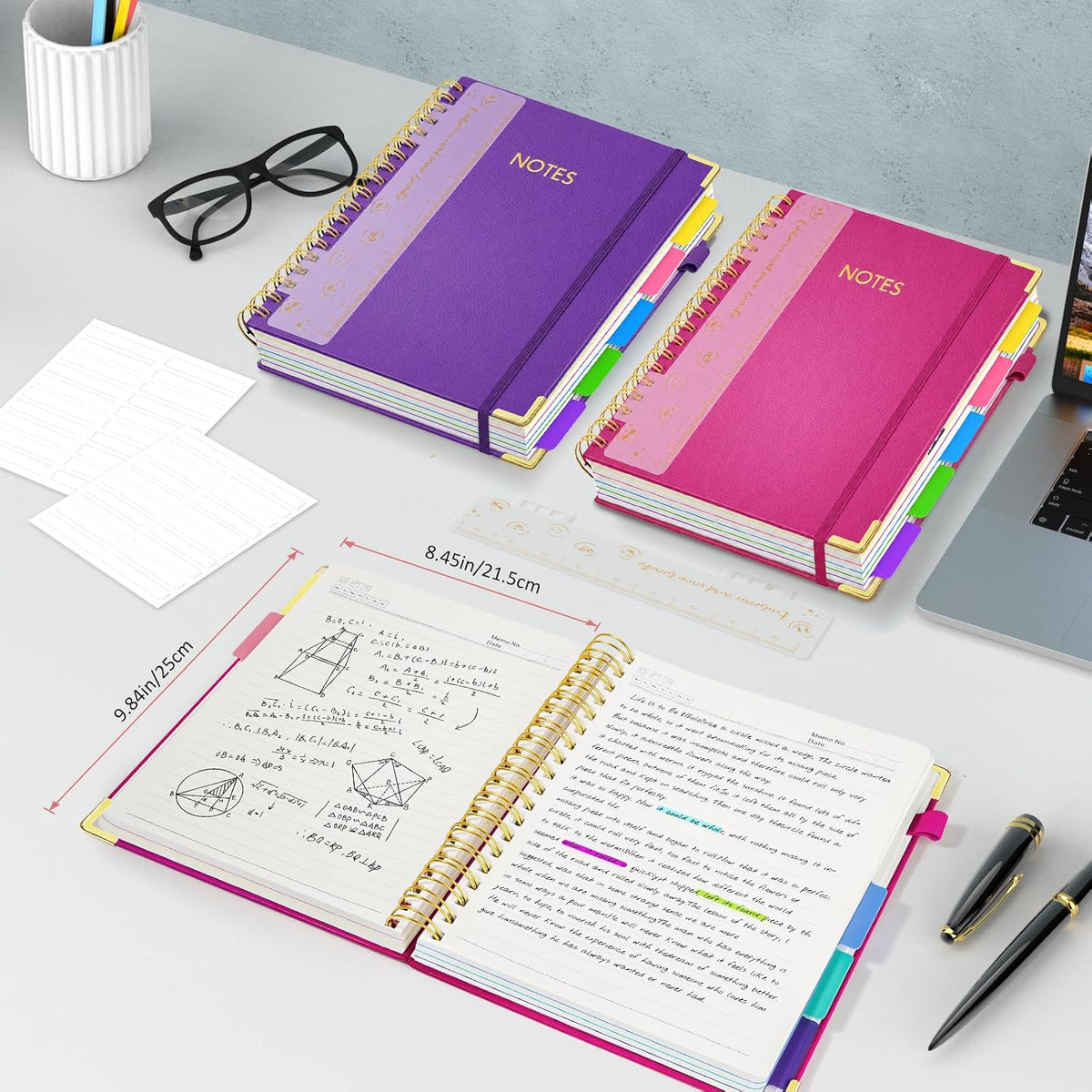 Hardcover Multi Subject Spiral Notebook with Tabs, Large B5 for Work