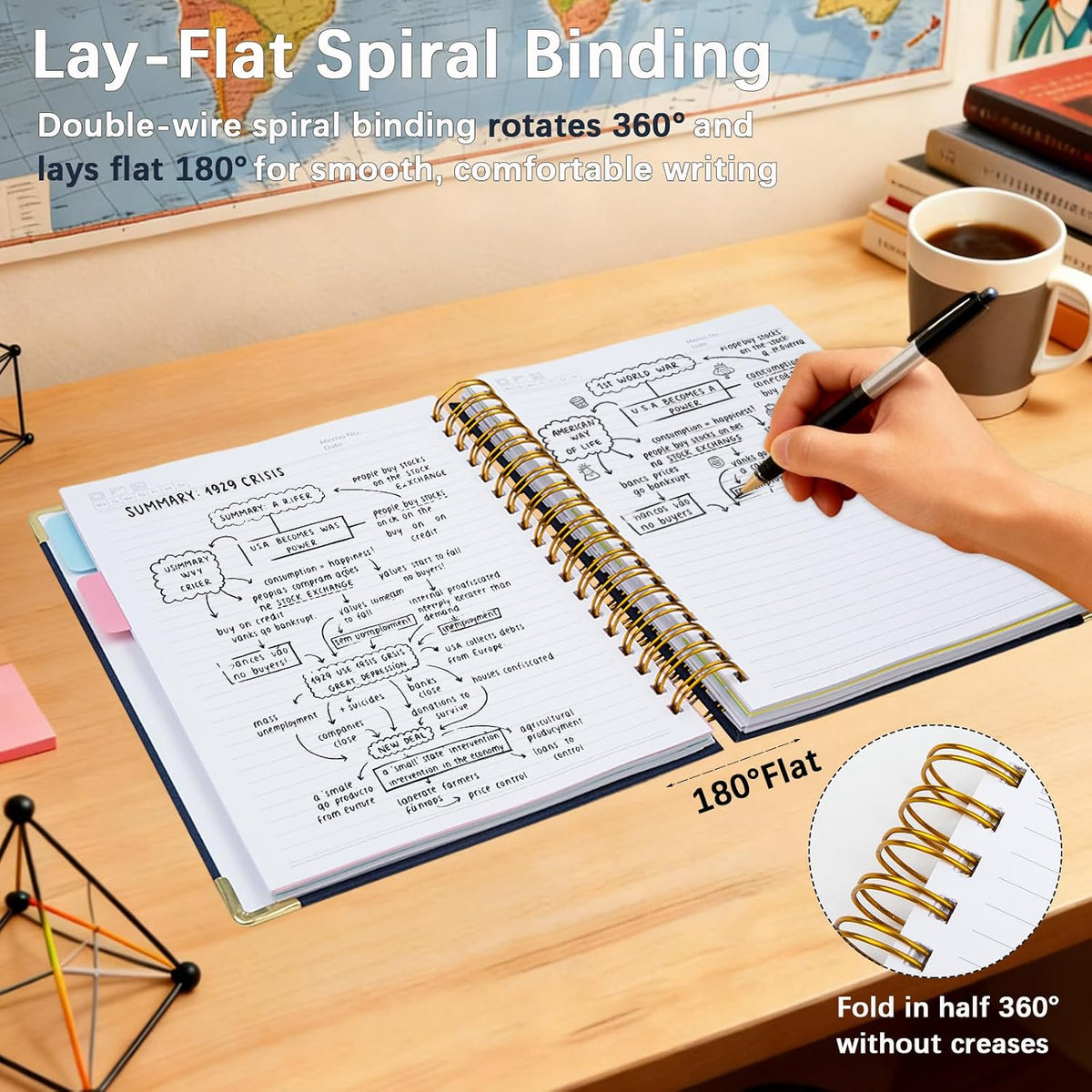 Hardcover Spiral Notebook with Tabs & Dividers, 8"x10" 5 Subject