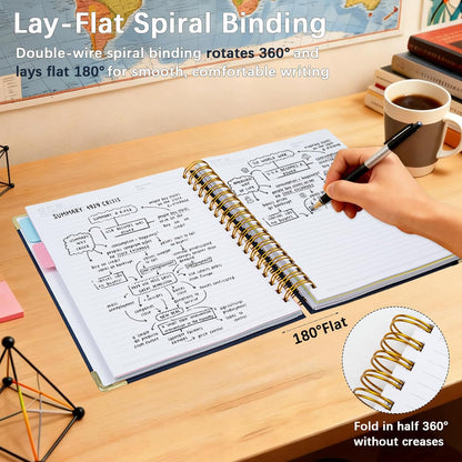 Hardcover Spiral Notebook with Tabs & Dividers, 8"x10" 5 Subject