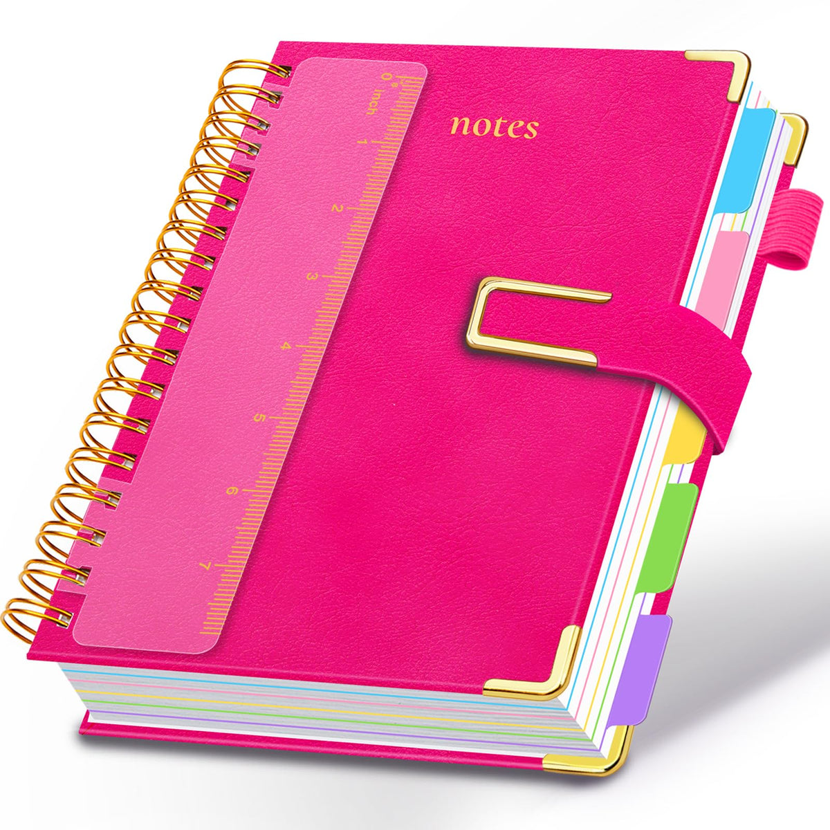 Hardcover Spiral Notebook College Ruled, 6.2"x 8.2" Leather Journal Notebook with Magnetic Closure, 300 Pages 5 Subject Notebook with Dividers Tabs Journal for Women Men, Work, School(Sage Green)