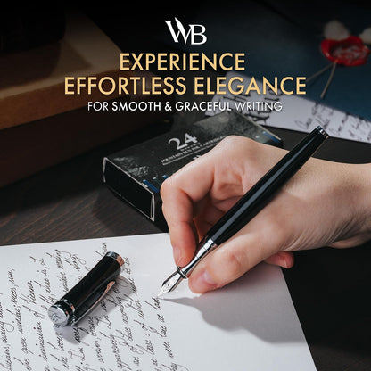 Wordsworth & Black Luxury Fountain Pen Set for Writing, Medium Nib, Black