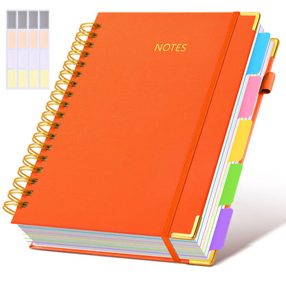 Hardcover Spiral Notebook journal with Removable Dividers Tabs, 300 Pages Leather 5 Subject Notebook College Ruled, 8"x10" Large B5 Notebooks for Work School Note taking, Lined Journal for Women,Green