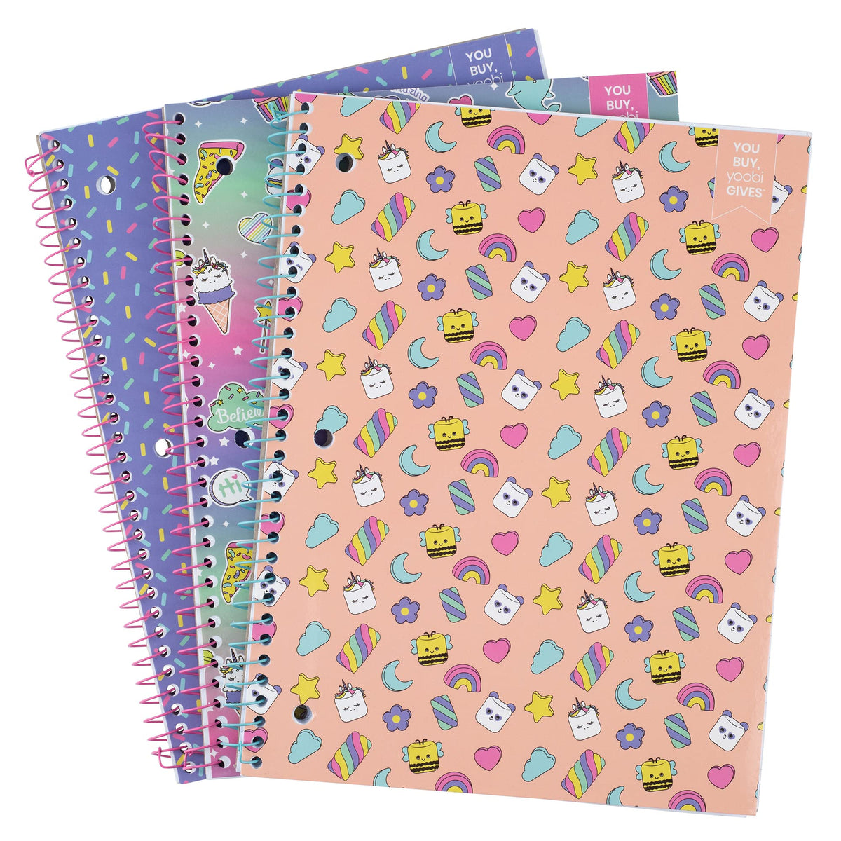 Yoobi College Ruled Spiral Notebooks, 3-Pack, Celestial, 150 Sheets