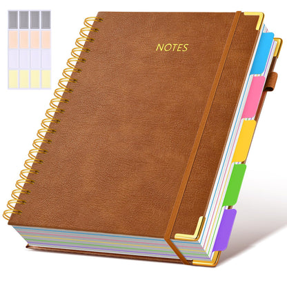 Hardcover Spiral Notebook journal with Removable Dividers Tabs, 300 Pages Leather 5 Subject Notebook College Ruled, 8"x10" Large B5 Notebooks for Work School Note taking, Lined Journal for Women,Green