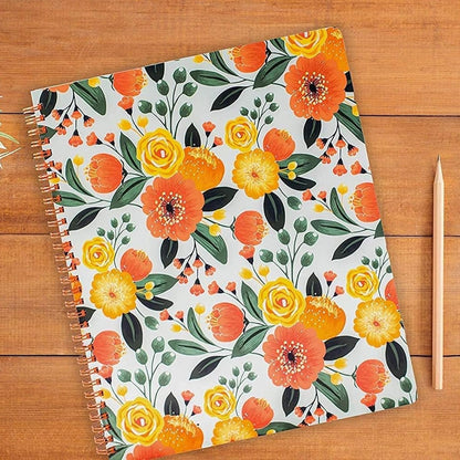 Steel Mill & Co. Cute Floral Large Spiral Notebook, Orange Flower