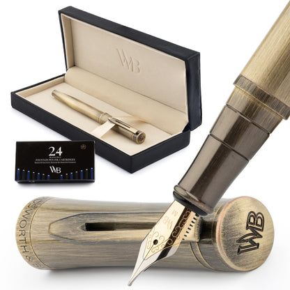 Wordsworth & Black Luxury Fountain Pen Set for Writing, Medium Nib, Silver