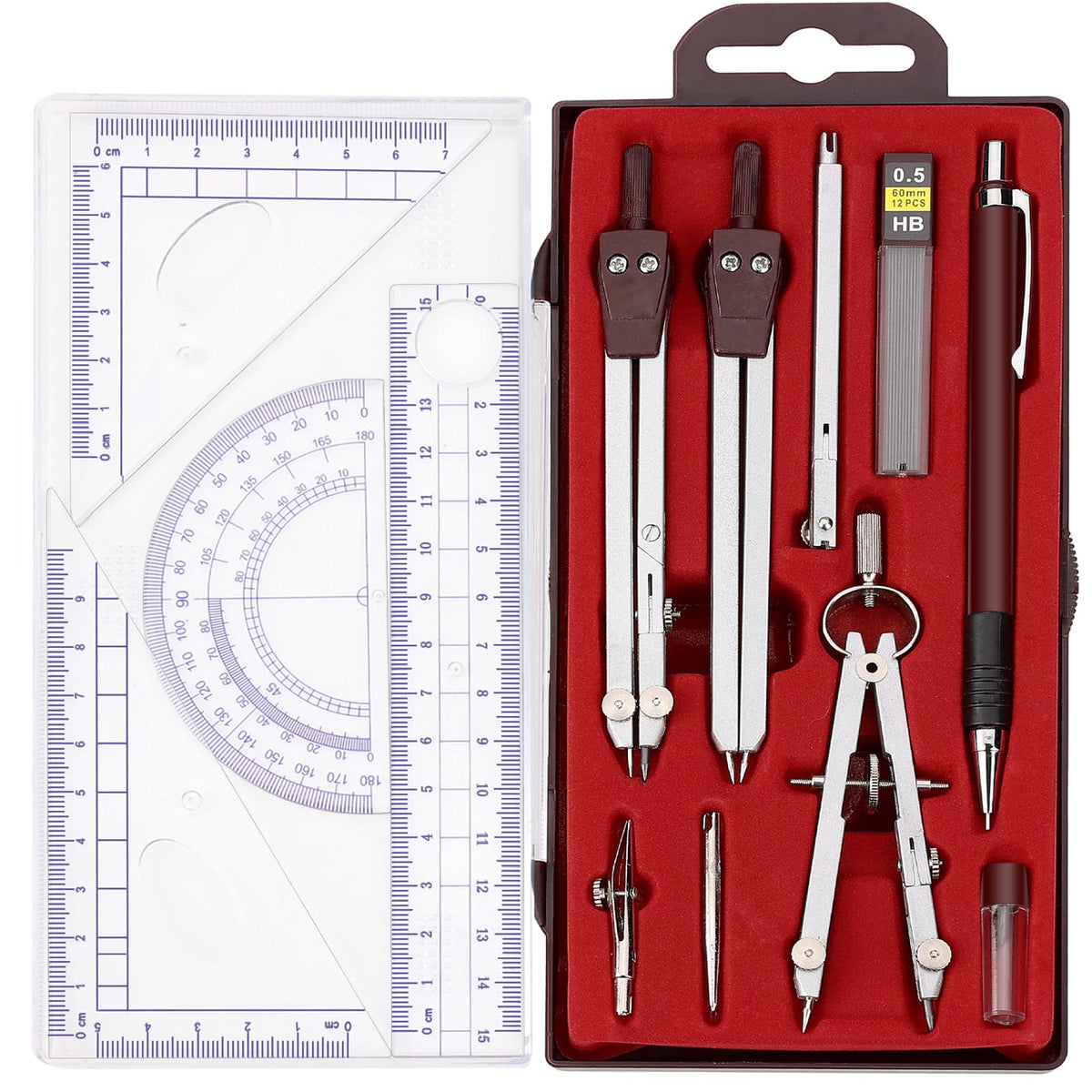 13 Pcs Compass and Protractors Set Math Compass Geometry Tool with Case