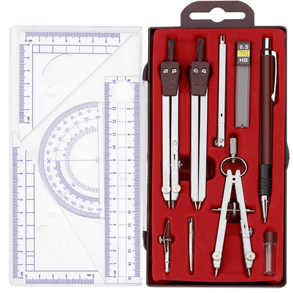 13 Pcs Compass and Protractors Set Math Compass Geometry Tool with Case