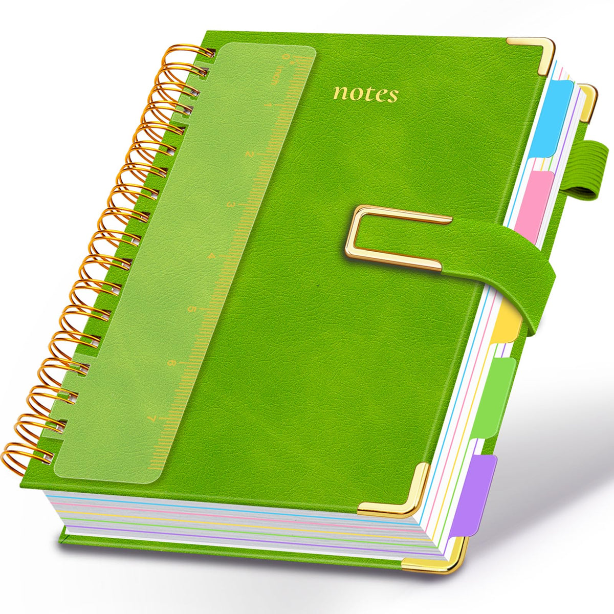 Hardcover Spiral Notebook College Ruled, 6.2"x 8.2" Leather Journal Notebook with Magnetic Closure, 300 Pages 5 Subject Notebook with Dividers Tabs Journal for Women Men, Work, School(Sage Green)