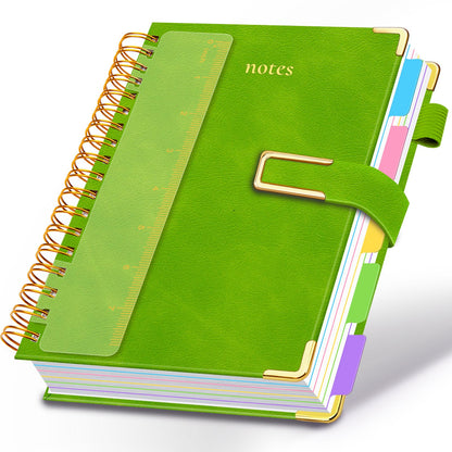 Hardcover Spiral Notebook College Ruled, 6.2"x 8.2" Leather Journal Notebook with Magnetic Closure, 300 Pages 5 Subject Notebook with Dividers Tabs Journal for Women Men, Work, School(Sage Green)