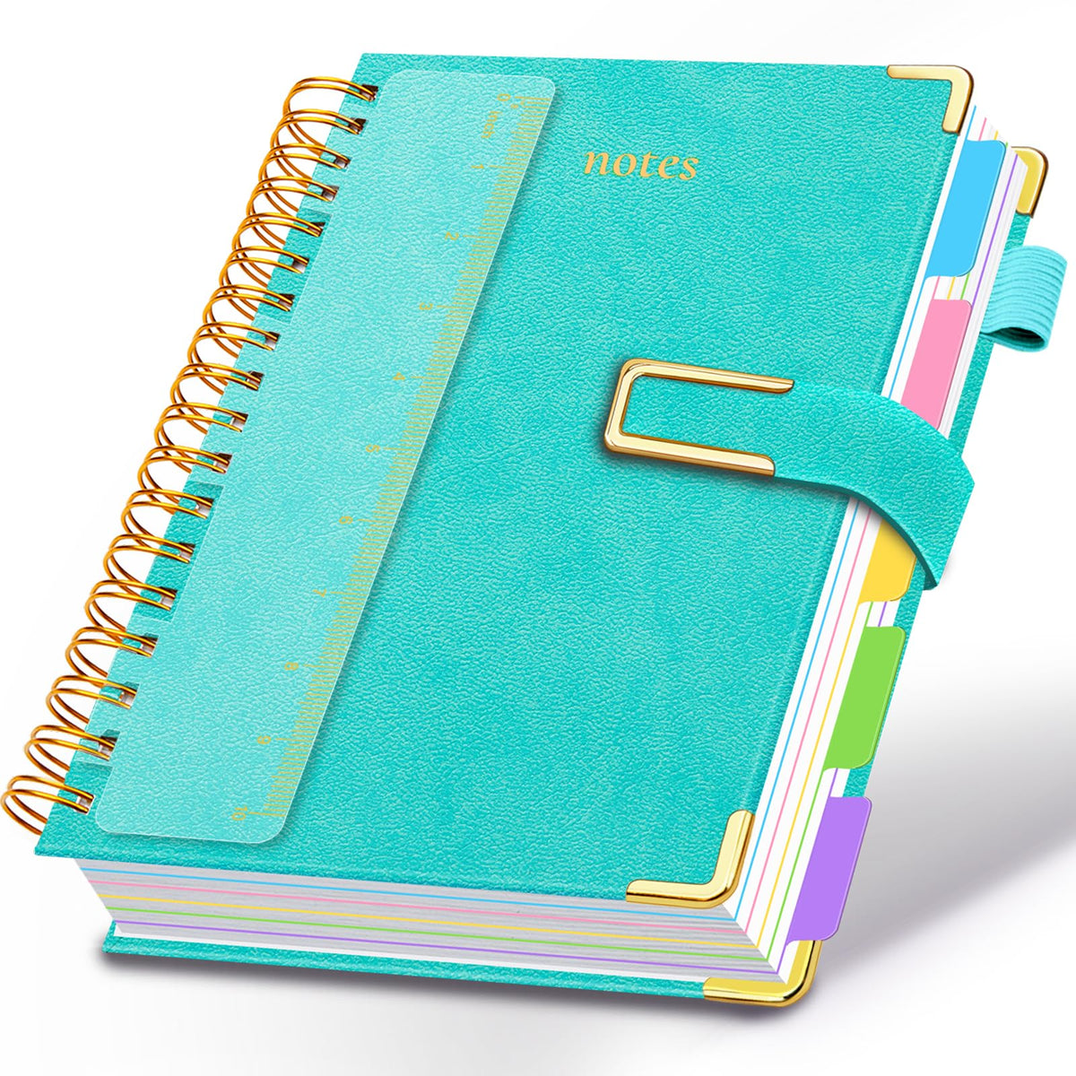 Hardcover Spiral Notebook College Ruled, 6.2"x 8.2" Leather Journal Notebook with Magnetic Closure, 300 Pages 5 Subject Notebook with Dividers Tabs Journal for Women Men, Work, School(Sage Green)