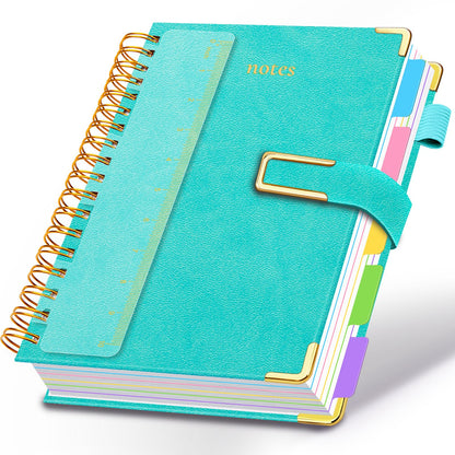 Hardcover Spiral Notebook College Ruled, 6.2"x 8.2" Leather Journal Notebook with Magnetic Closure, 300 Pages 5 Subject Notebook with Dividers Tabs Journal for Women Men, Work, School(Sage Green)