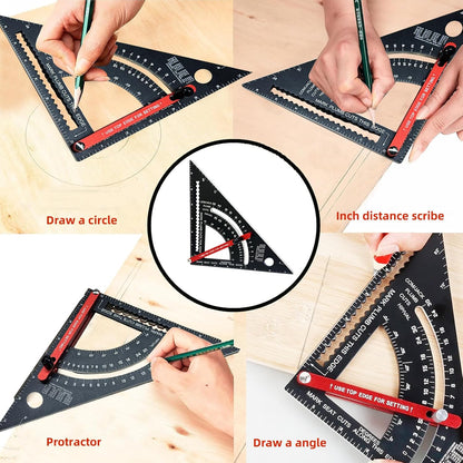 Carpenter Square 7 inch,Adjustable Rafter Framing Square Tools,T Square Multi-Purpose Aluminum Alloy Triangle Carpenter Square for Woodworking and Carpentry | Drill Gauge, Protractor, Ruler ﻿
