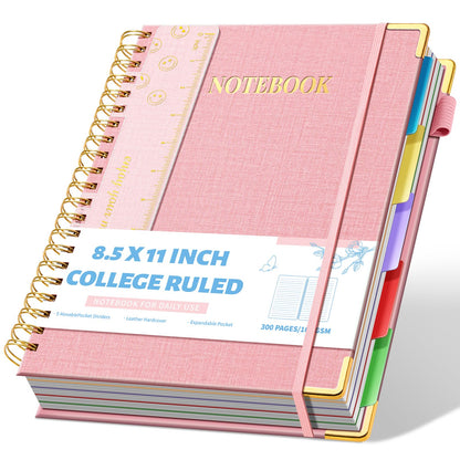 Ovesmusl 5-Subject Hardcover Spiral Notebook, 8.5" x 11", College Ruled