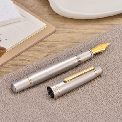 Asvine P100 Brushed Titanium Piston Fountain Pen, #8 Extra Fine Nib Writer