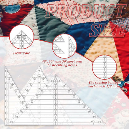 Watersay 3 Pcs 45°/30°/60° Angles Triangle Quilting Ruler 10 Inch Acrylic