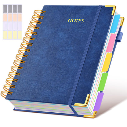 Hardcover Spiral Notebook journal with Removable Dividers Tabs, 300 Pages Leather 5 Subject Notebook College Ruled, 8"x10" Large B5 Notebooks for Work School Note taking, Lined Journal for Women,Green