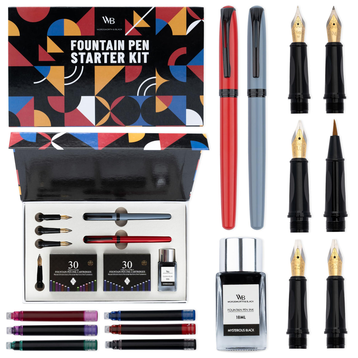 Wordsworth & Black Fountain Pen Set for Beginners, Calligraphy Kit, Black