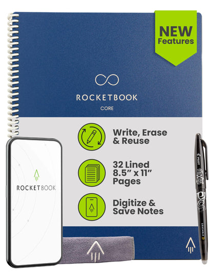 Rocketbook Core Reusable Smart Notebook, Letter Size 8.5x11, Black