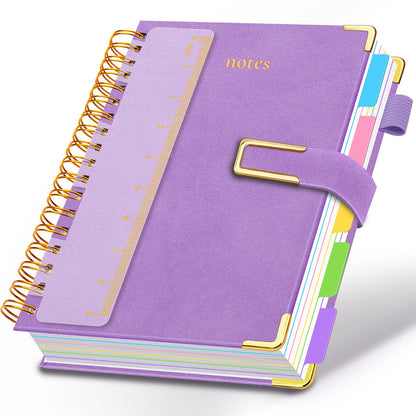 Hardcover Spiral Notebook College Ruled, 6.2"x 8.2" Leather Journal Notebook with Magnetic Closure, 300 Pages 5 Subject Notebook with Dividers Tabs Journal for Women Men, Work, School(Sage Green)