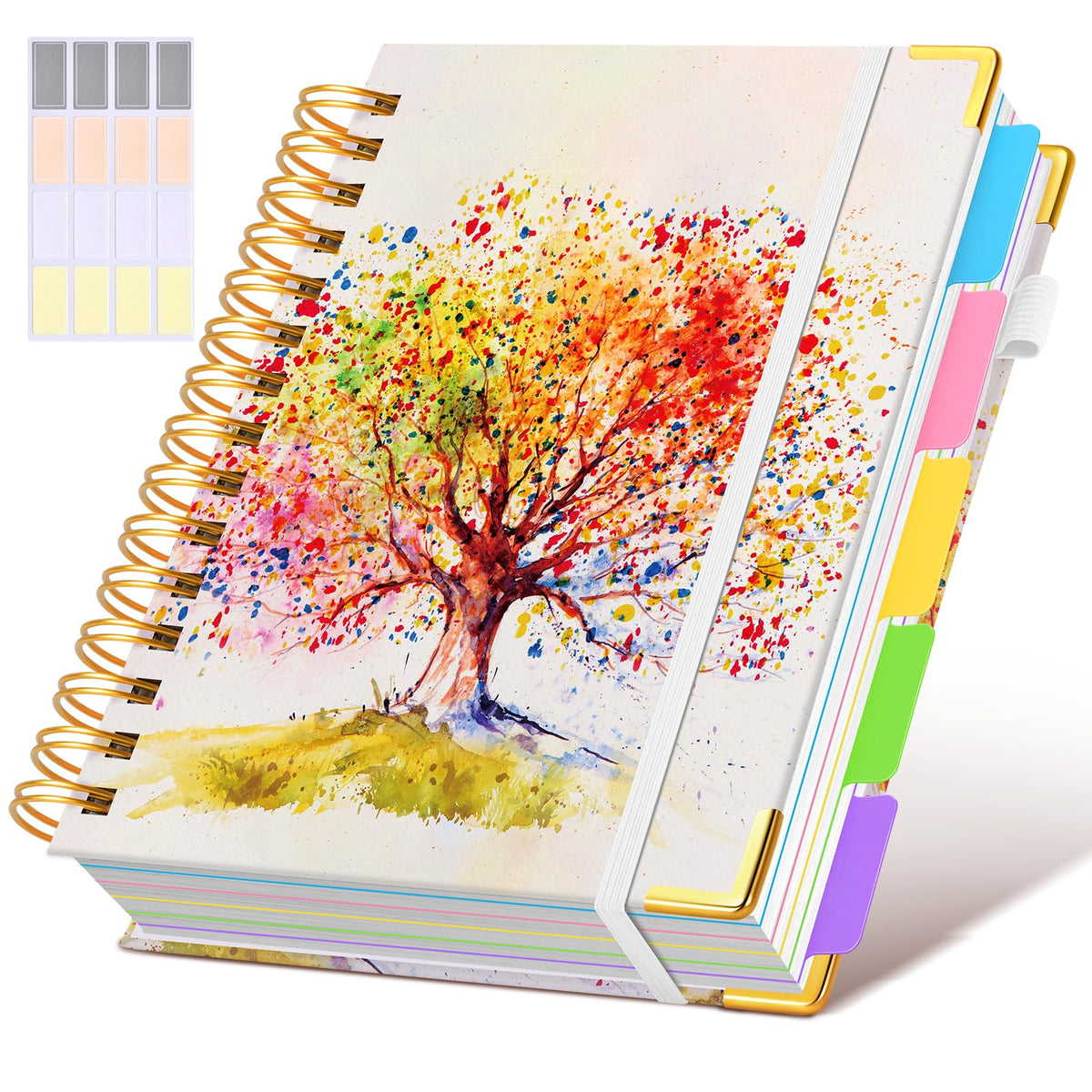 Hardcover Spiral Notebook journal with Removable Dividers Tabs, 300 Pages Leather 5 Subject Notebook College Ruled, 8"x10" Large B5 Notebooks for Work School Note taking, Lined Journal for Women,Green