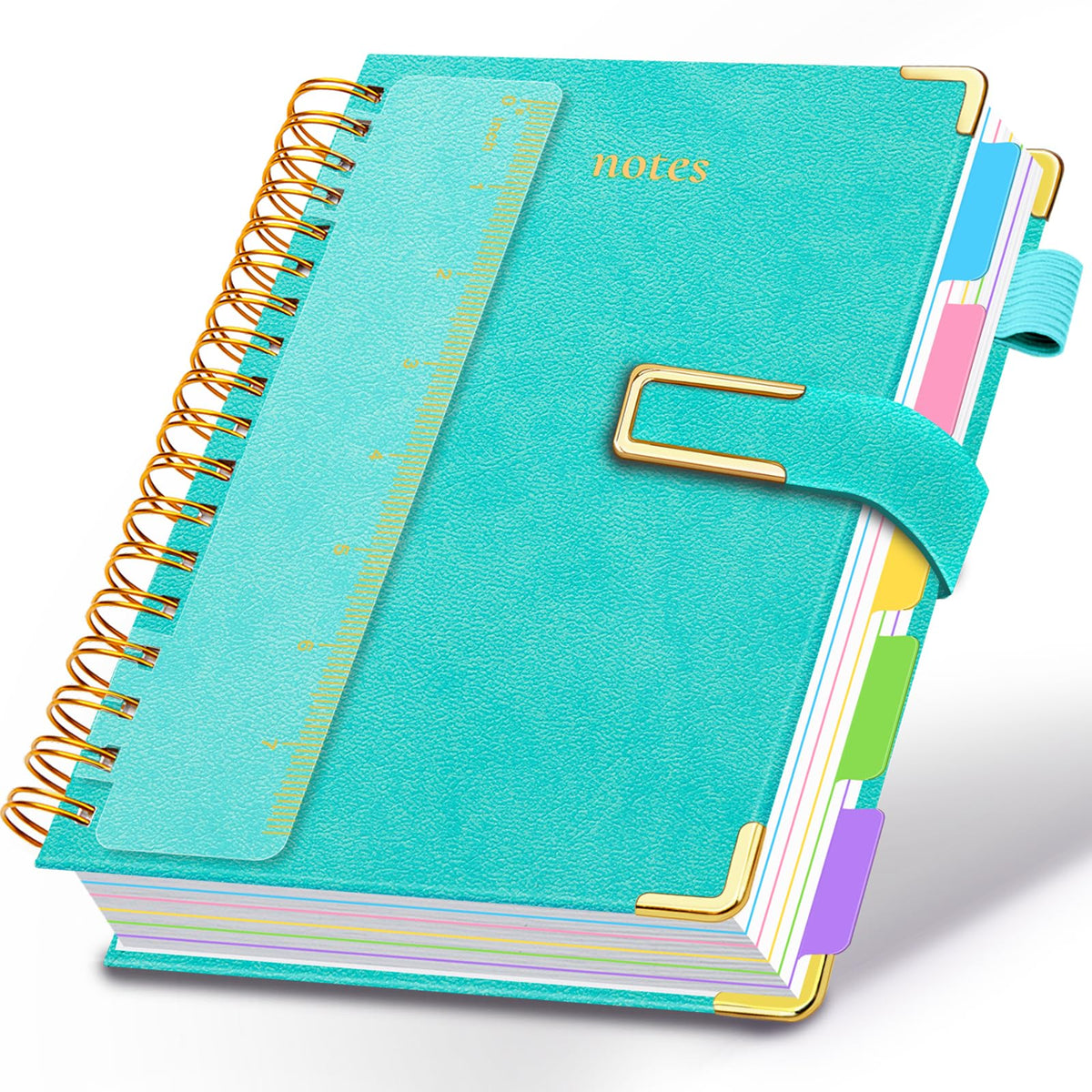 Hardcover Spiral Notebook College Ruled, 6.2"x 8.2" Leather Journal Notebook with Magnetic Closure, 300 Pages 5 Subject Notebook with Dividers Tabs Journal for Women Men, Work, School(Sage Green)