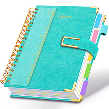 Hardcover Spiral Notebook College Ruled, 6.2"x 8.2" Leather Journal Notebook with Magnetic Closure, 300 Pages 5 Subject Notebook with Dividers Tabs Journal for Women Men, Work, School(Sage Green)