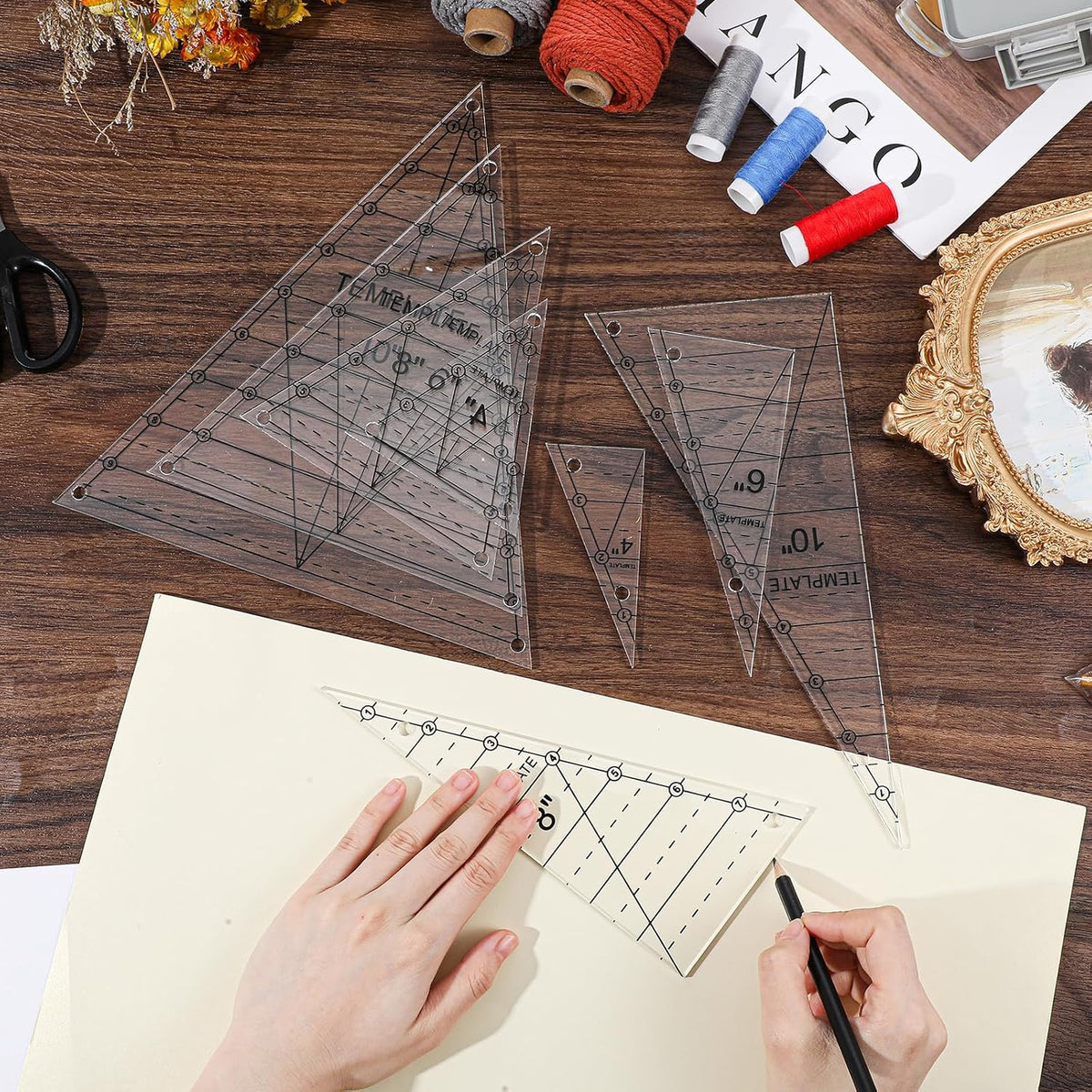 8 Pcs Tall Triangle Ruler for Quilting 4 6 8 10 Inch Acrylic Template Rulers Quilting Sewing Layer Cake Patchwork Supplies for Cutting Pattern DIY Craft (Clear)
