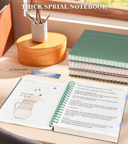 Spiral Notebook Journal, 360 Pages College Ruled Notebooks, Lined Thick Journals for Women Men,B5 Big Spiral Notebooks with 100GSM Paper, Spiral Bound Journal for Writing Work School Green 7.6"×10"