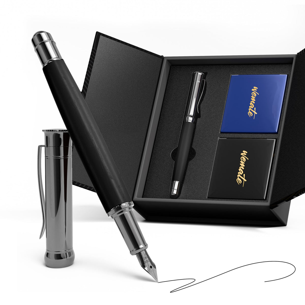 WEMATE Fountain Pen Set for Writing, Fine Nib, Black Oak