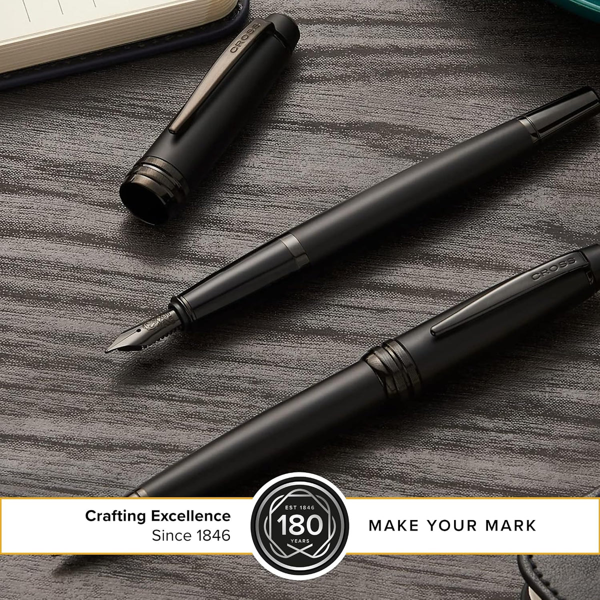 Cross Bailey Matte Black Lacquer Fine Nib Fountain Pen, Black Ink