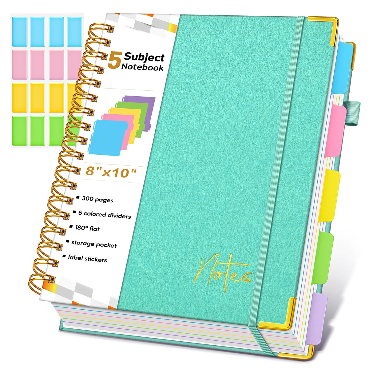 Spiral Notebook Journal with Removable Dividers Tabs, 300 Pages Hardcover Leather 5 Subject College Ruled Notebook, 8"x10" Large B5 Lined Journal for Women Men, Spiral Notebooks for Work School,Purple