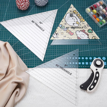 Kigley 3 Pcs 60 Degree Triangle Ruler for Quilting Acrylic Template Rulers Quilting Sewing Layer Cake Patchwork Supplies for Cutting Pattern DIY Craft(Clear,8,9,10 Inch)