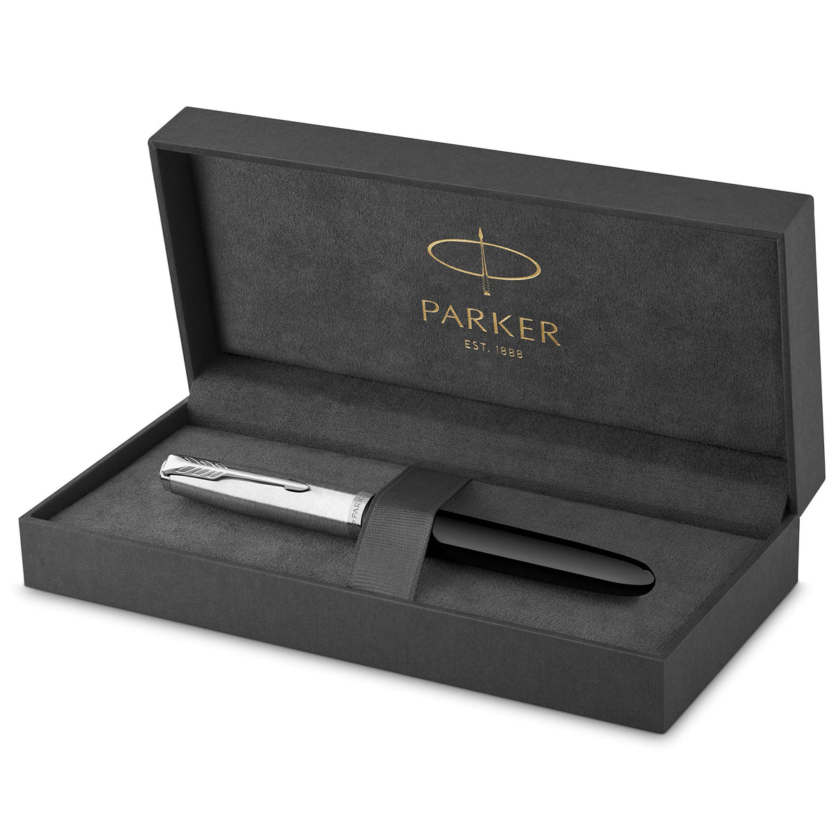 Parker 51 Fountain Pen, Midnight Blue Barrel, Chrome Trim, Fine Nib, Black Ink Cartridge, Gift Box