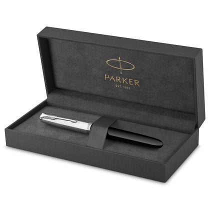 Parker 51 Fountain Pen, Midnight Blue Barrel, Chrome Trim, Fine Nib, Black Ink Cartridge, Gift Box