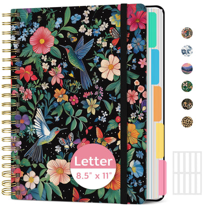 Taja Cute Large Spiral Lined Notebook for Work with 5 Removable Dividers