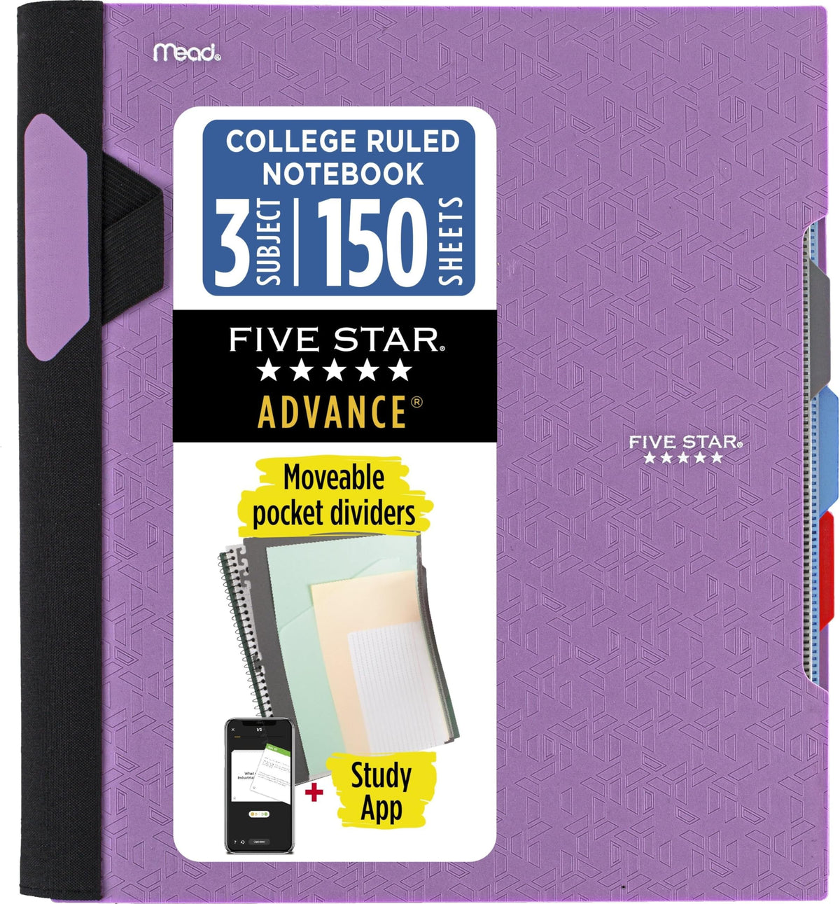 Five Star Advance Spiral Notebook + Study App, 3 Subject, College Ruled Paper, 8-1/2" x 11", 150 Sheets, Spiral Guard, Movable Tabbed Dividers, Pacific Blue (73138)