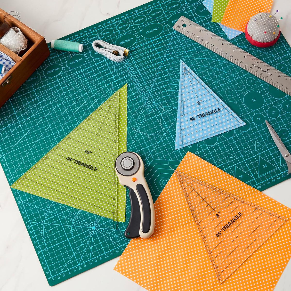 Kigley 3 Pcs 45 Degree Triangle Ruler for Quilting Acrylic Template Rulers Quilting Sewing Layer Cake Patchwork Supplies for Cutting Pattern DIY Craft(Clear, 6, 8, 10 Inch)
