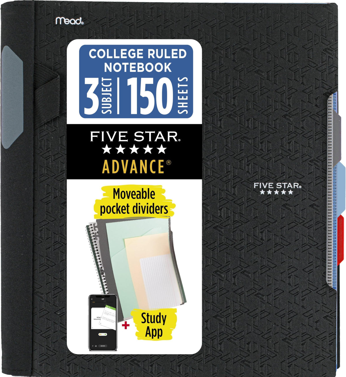 Five Star Advance Spiral Notebook + Study App, 3 Subject, College Ruled Paper, 8-1/2" x 11", 150 Sheets, Spiral Guard, Movable Tabbed Dividers, Pacific Blue (73138)
