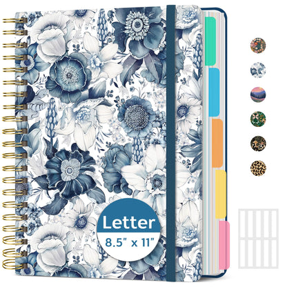 Taja Cute Large Spiral Lined Notebook for Work with 5 Removable Dividers