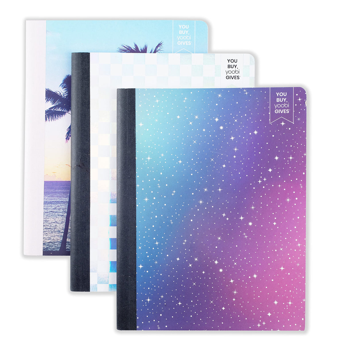 Yoobi College Ruled Spiral Notebooks, 3-Pack, Celestial, 150 Sheets